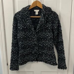 Tweeds button up Textured sweater jacket long sleeve size S blue wool